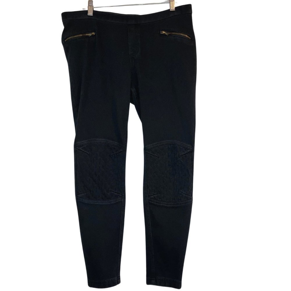 Hue Quilted Knee Black Zipper Pocket Jeggings Womens Size XL
